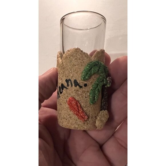 Dominican Republic Souvenir Shot Glass With Textured Sand & Palm Tree Design 3" - Picture 1 of 6